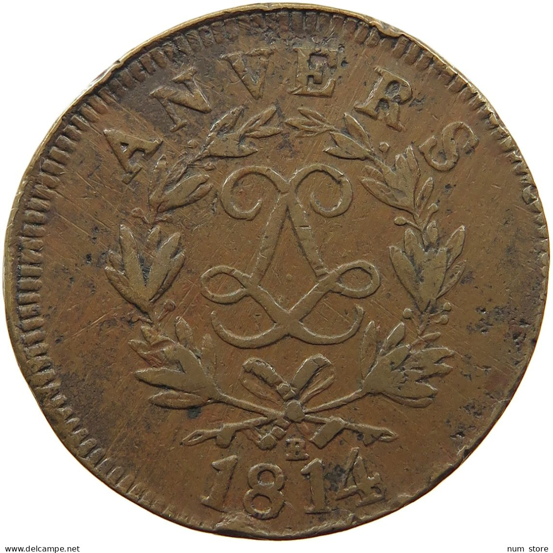 BELGIUM 10 CENTIMES 1814 ANVERS ANTWERPEN #t161 0169 - 1790 États Belgique-Unis