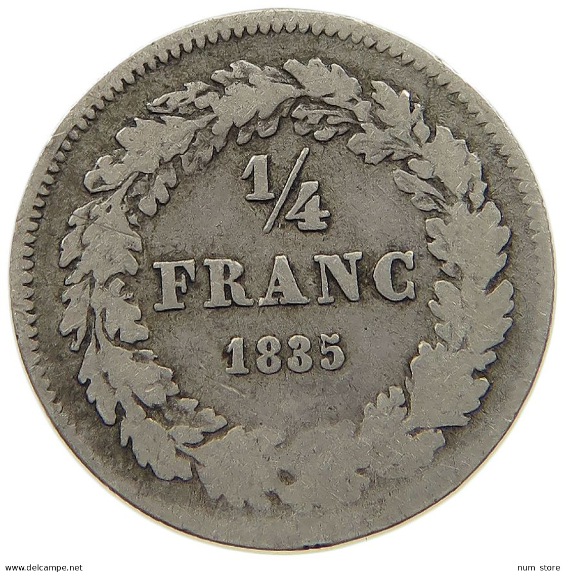 BELGIUM 1/4 FRANC 1835 WITHOUT SIGNATURE VERY RARE #t156 0261 - 1/4 Frank