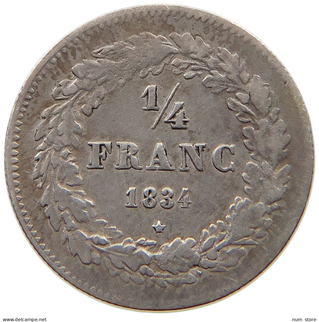 BELGIUM 1/4 FRANC 1834 RARE #t061 0111 - 1/4 Franc