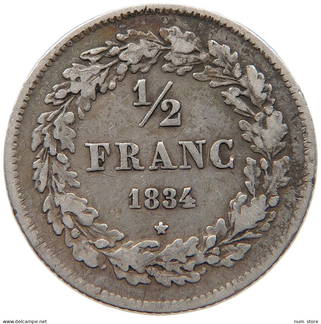 BELGIUM 1/2 FRANC 1834  #t011 0307 - 1/2 Franc