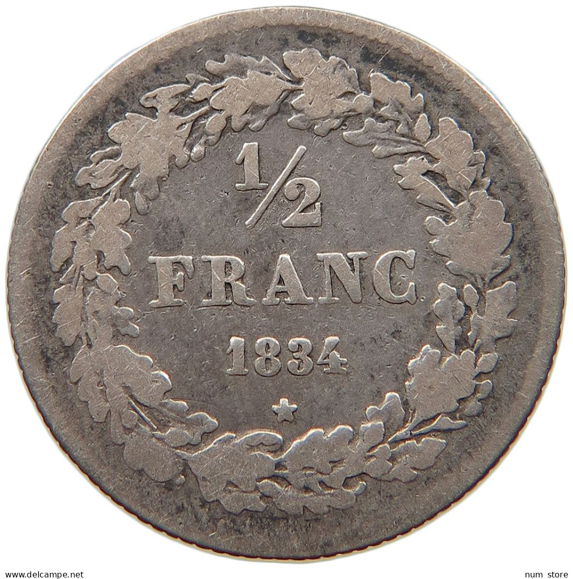 BELGIUM 1/2 FRANC 1834  #t083 0065 - 1/2 Frank