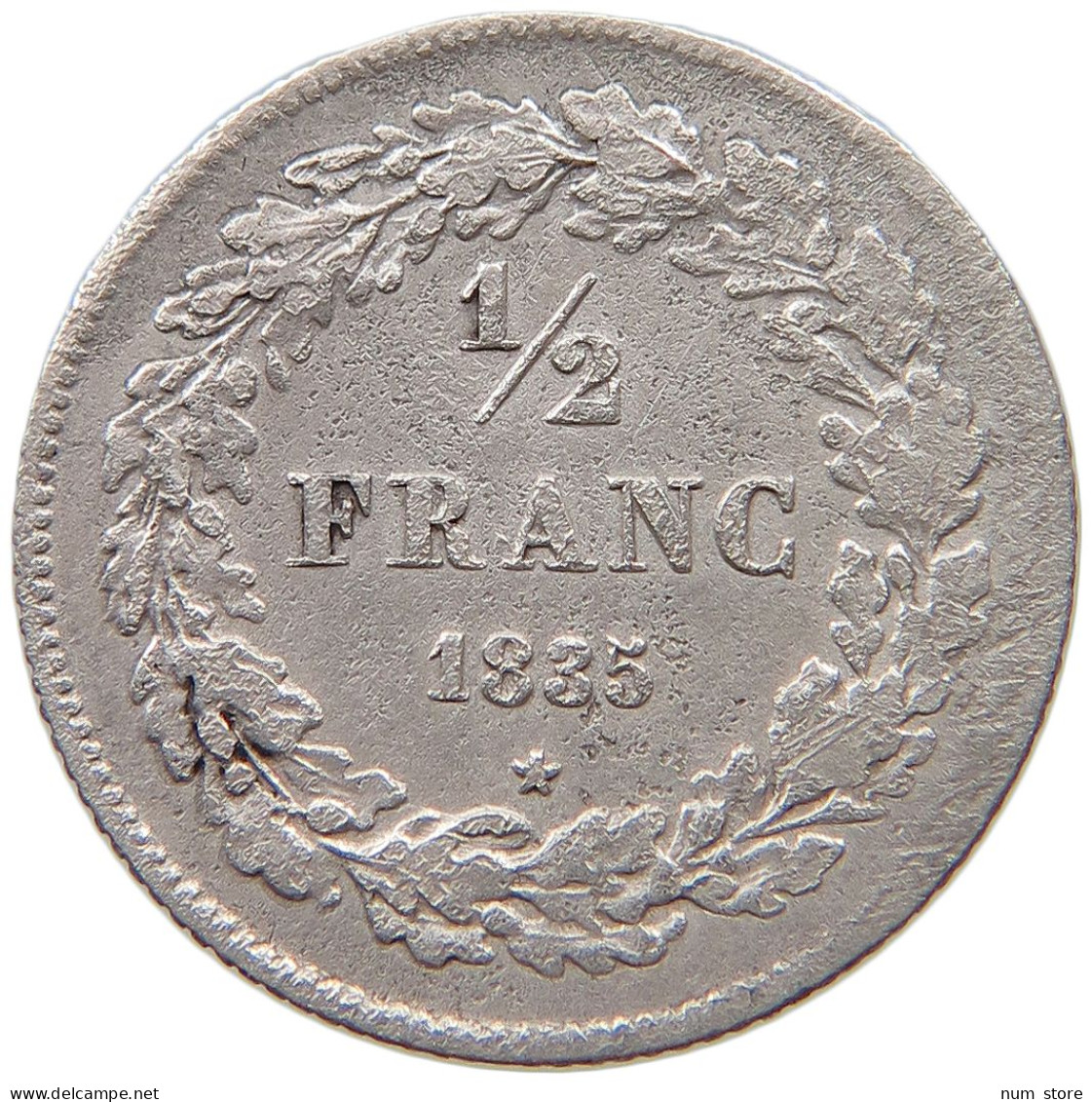 BELGIUM 1/2 FRANC 1835  #t072 0575 - 1/2 Franc