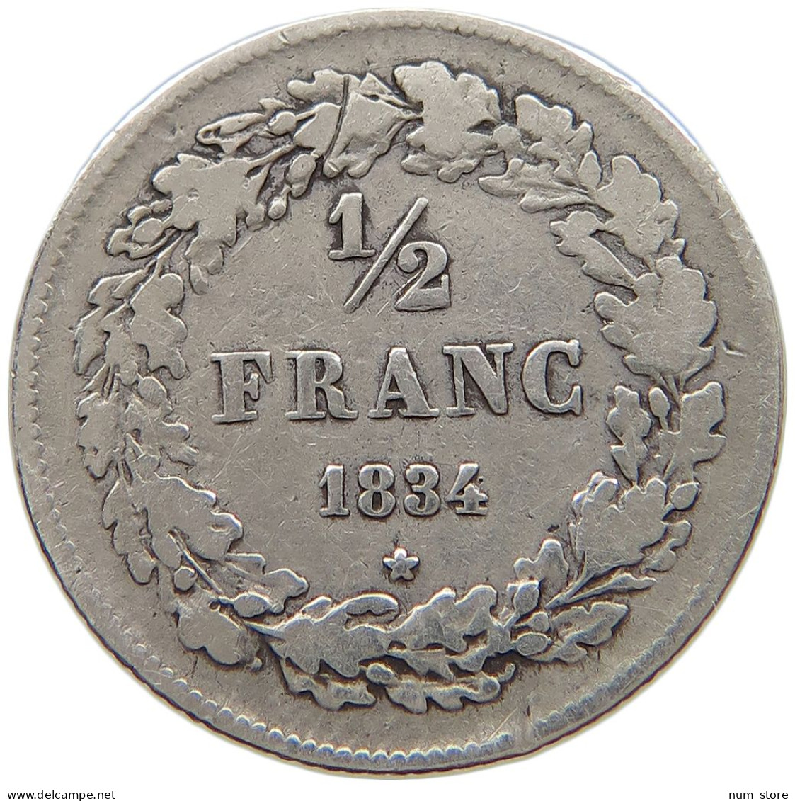 BELGIUM 1/2 FRANC 1834 RARE #t142 0211 - 1/2 Franc