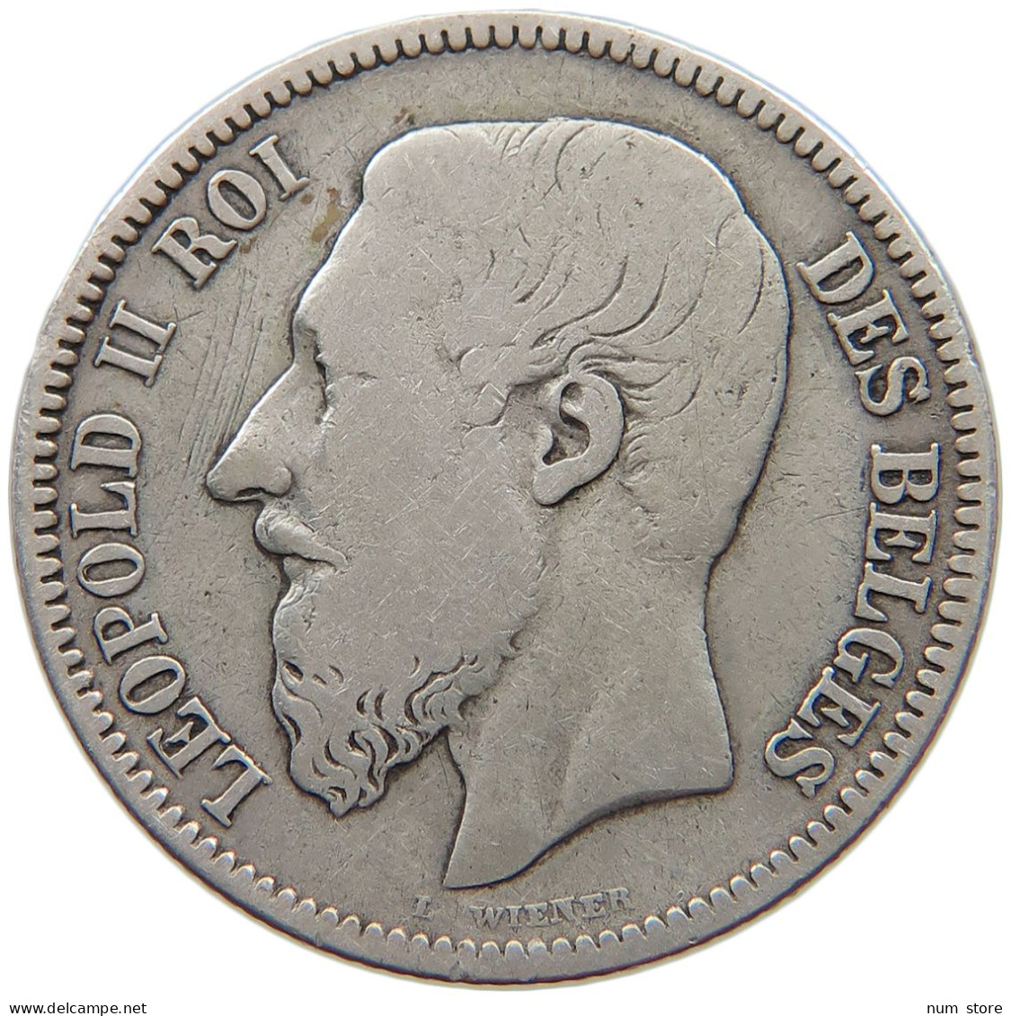 BELGIUM 2 FRANCS 1867 Leopold II. 1865-1909 #a002 0045 - 2 Frank