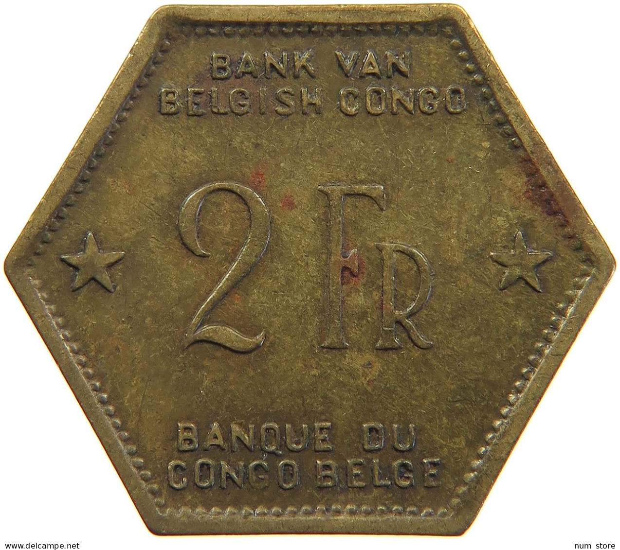 BELGIAN CONGO 2 FRANCS 1943  #t159 0299 - 1934-1945: Leopold III