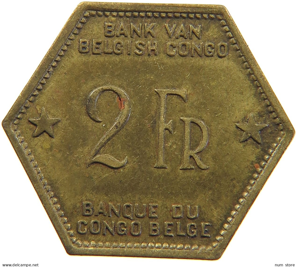 BELGIAN CONGO 2 FRANCS 1943  #t159 0313 - 1934-1945: Leopold III