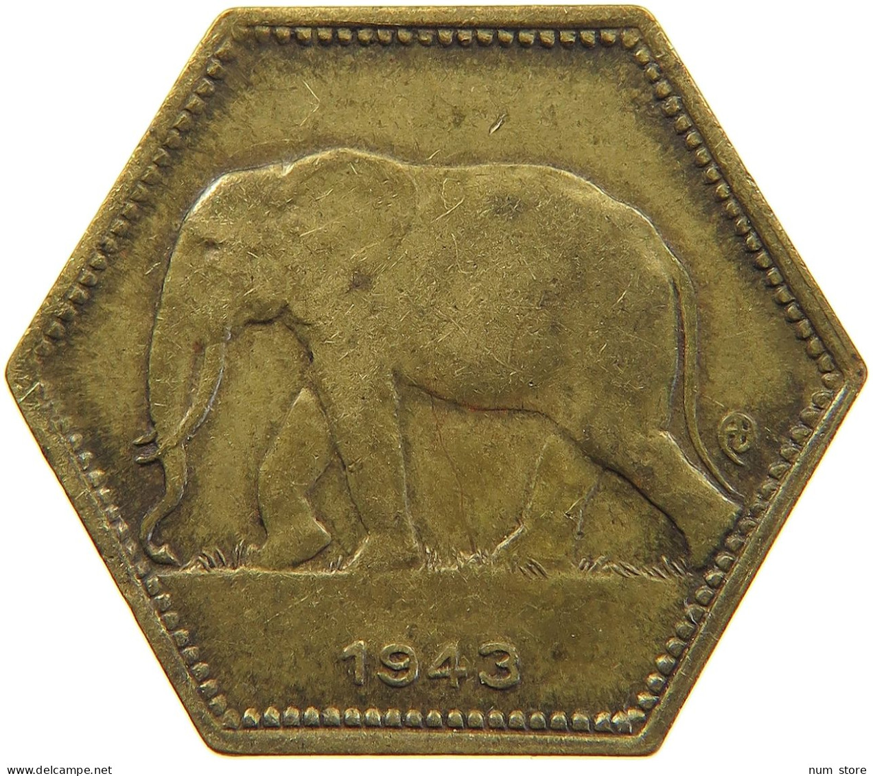 BELGIAN CONGO 2 FRANCS 1943  #t159 0313 - 1934-1945: Leopold III