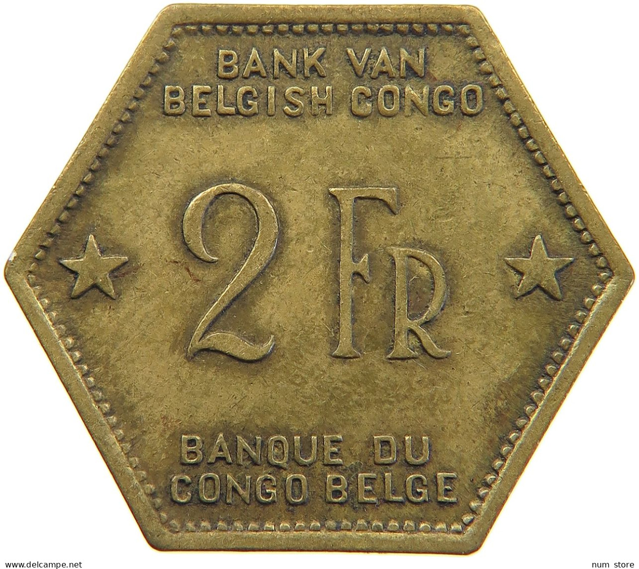 BELGIAN CONGO 2 FRANCS 1943  #t159 0309 - 1934-1945: Leopoldo III