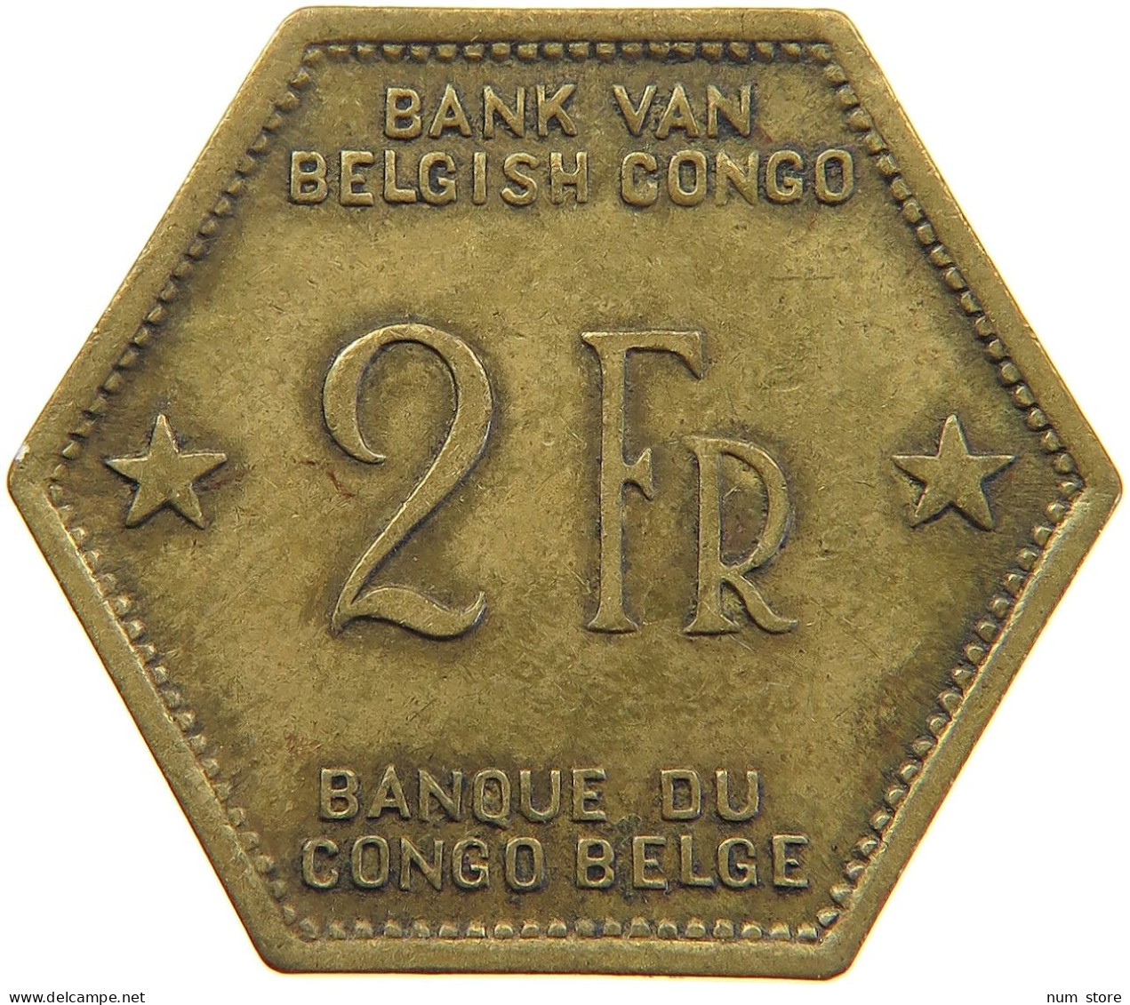 BELGIAN CONGO 2 FRANCS 1943  #t159 0309 - 1934-1945: Leopold III