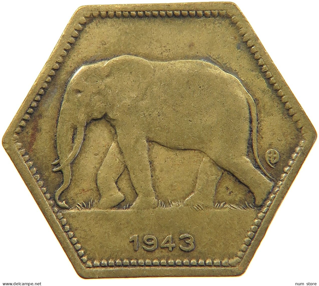 BELGIAN CONGO 2 FRANCS 1943  #t159 0309 - 1934-1945: Leopold III