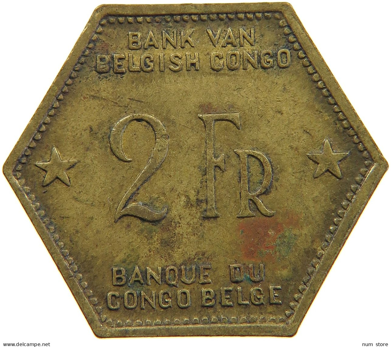 BELGIAN CONGO 2 FRANCS 1943  #t159 0297 - 1934-1945: Leopold III