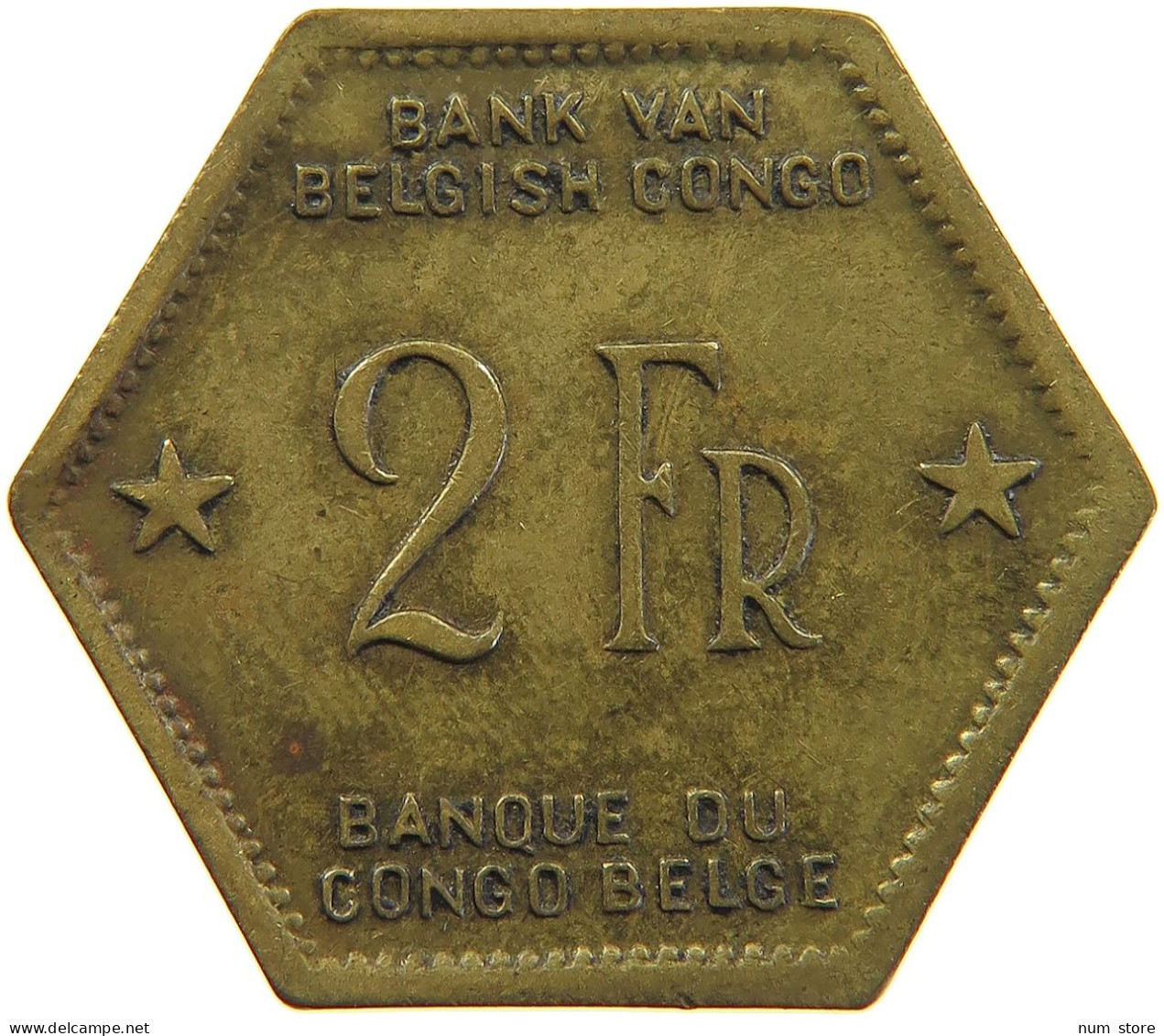 BELGIAN CONGO 2 FRANCS 1943  #t159 0293 - 1934-1945: Leopoldo III