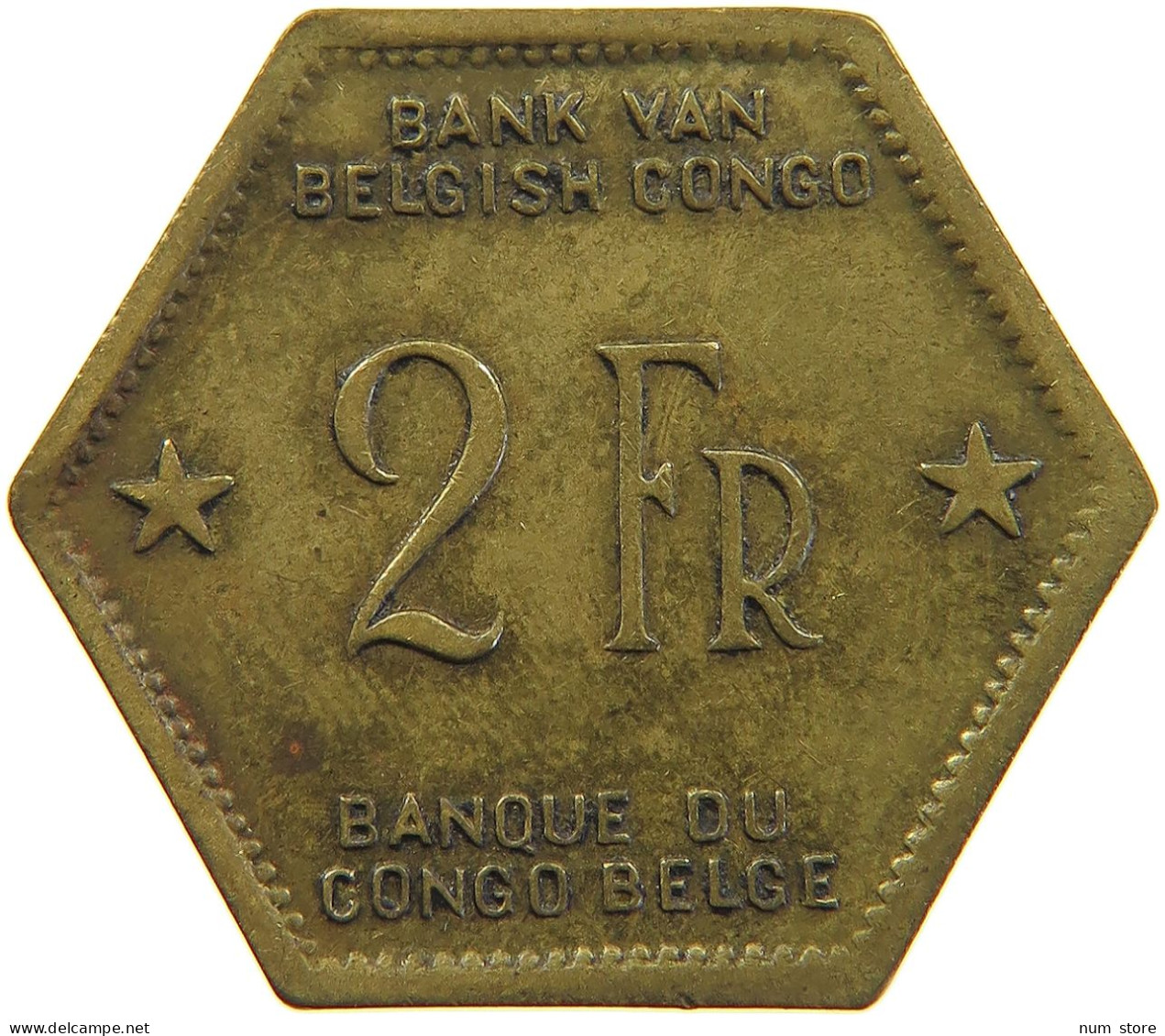 BELGIAN CONGO 2 FRANCS 1943  #t159 0293 - 1934-1945: Leopold III