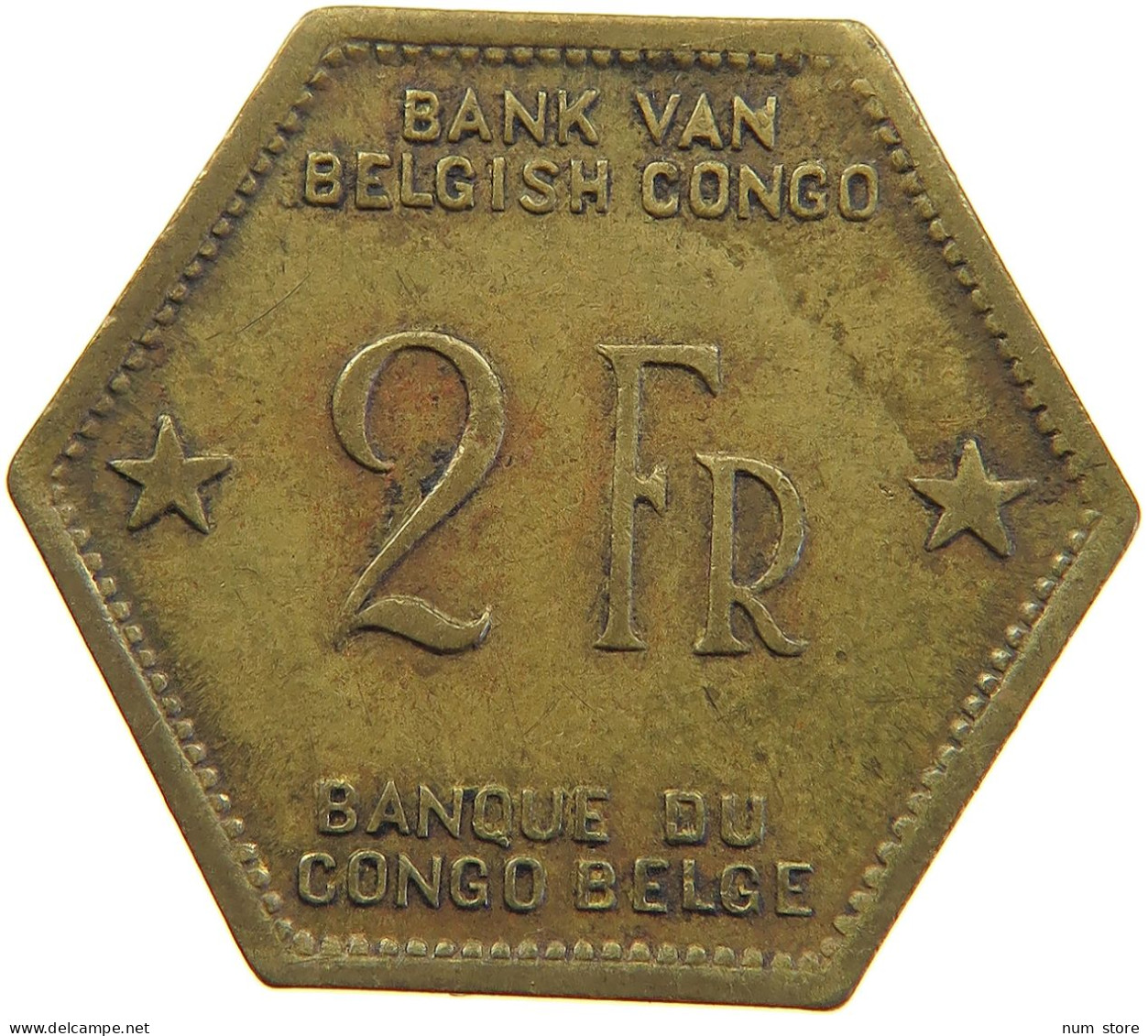 BELGIAN CONGO 2 FRANCS 1943  #t159 0291 - 1934-1945: Leopold III