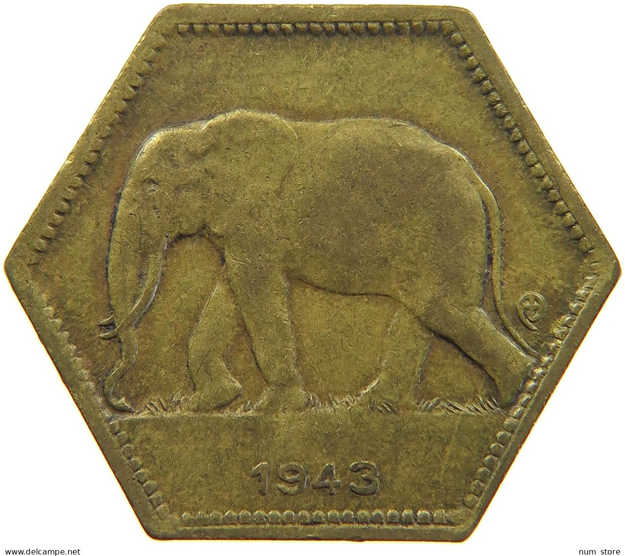 BELGIAN CONGO 2 FRANCS 1943  #t159 0291 - 1934-1945: Leopold III.