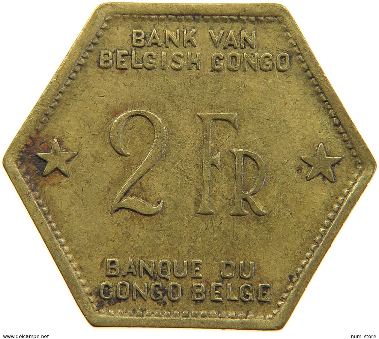 BELGIAN CONGO 2 FRANCS 1943  #t159 0283 - 1934-1945: Leopoldo III