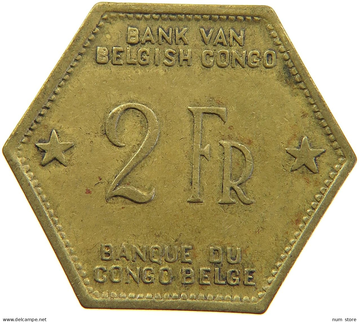 BELGIAN CONGO 2 FRANCS 1943  #t159 0271 - 1934-1945: Leopoldo III