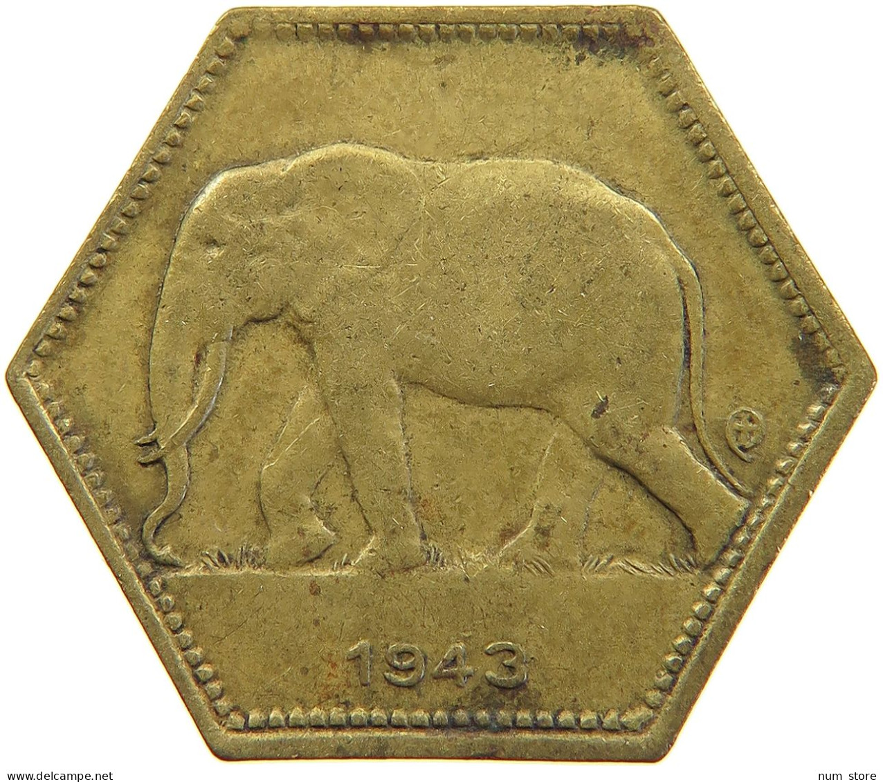 BELGIAN CONGO 2 FRANCS 1943  #t159 0271 - 1934-1945: Leopold III