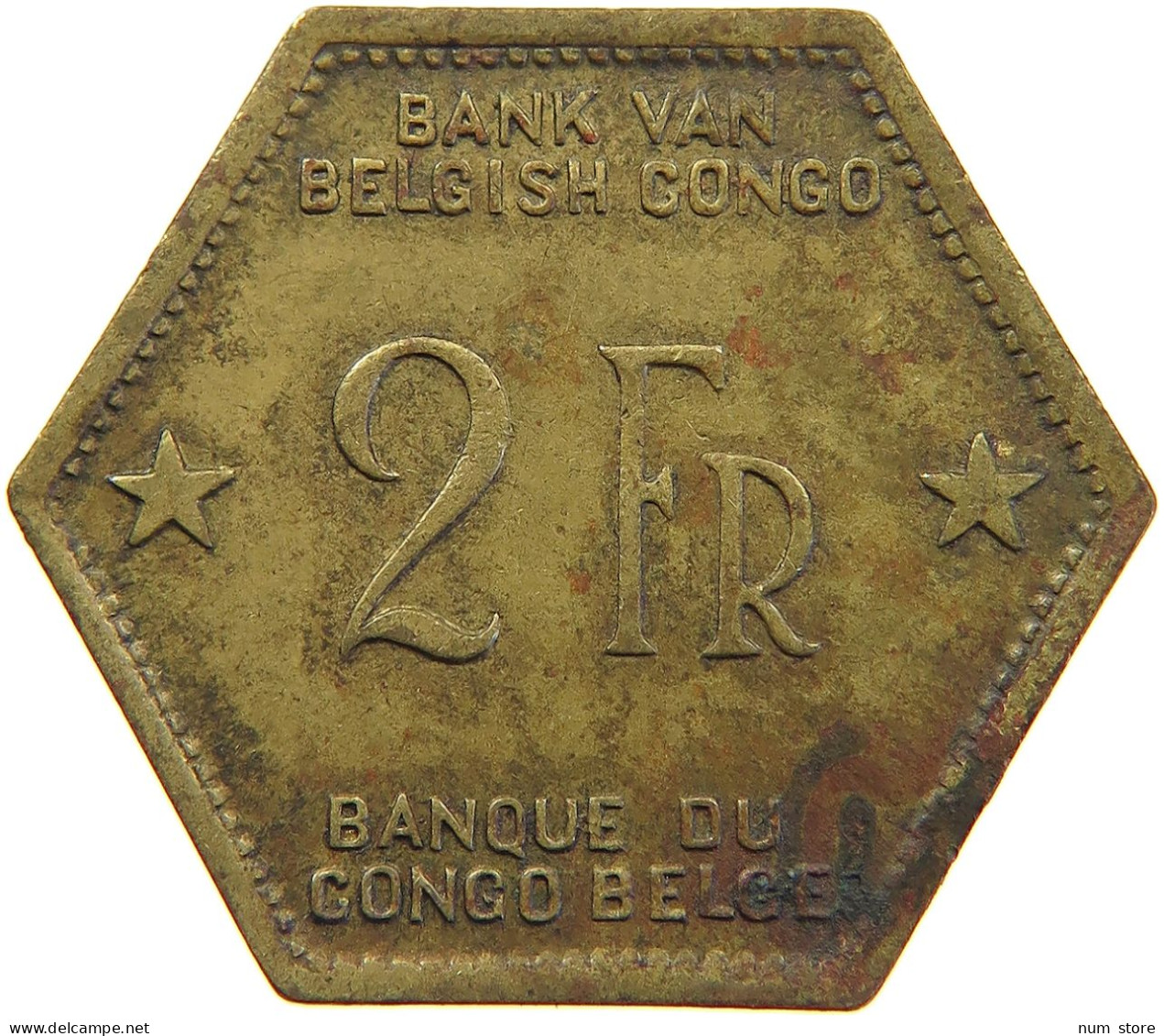 BELGIAN CONGO 2 FRANCS 1943  #t159 0277 - 1934-1945: Leopold III.