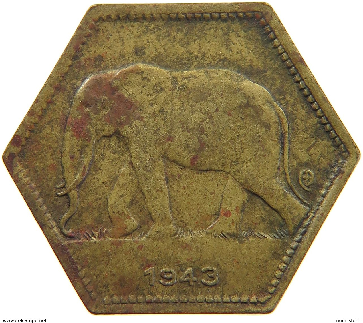 BELGIAN CONGO 2 FRANCS 1943  #t159 0277 - 1934-1945: Leopold III.