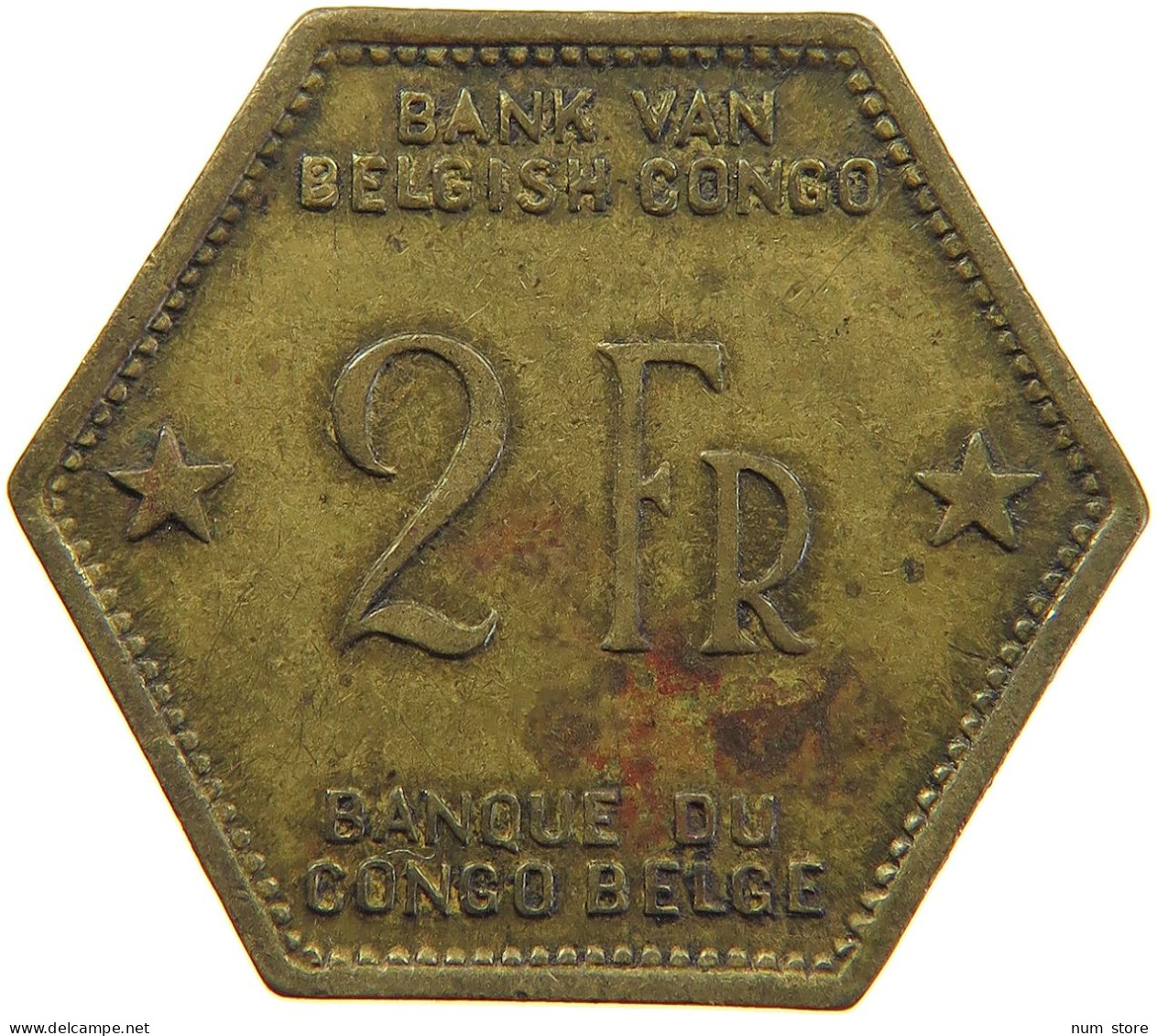 BELGIAN CONGO 2 FRANCS 1943  #t159 0281 - 1934-1945: Leopoldo III