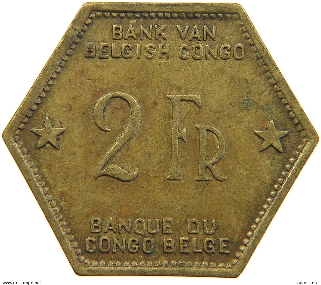 BELGIAN CONGO 2 FRANCS 1943  #t159 0273 - 1934-1945: Leopold III