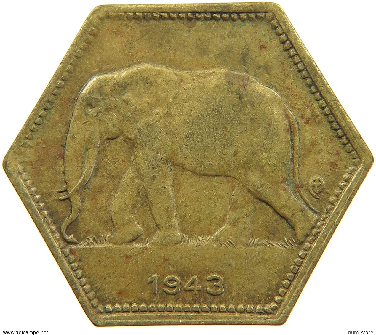 BELGIAN CONGO 2 FRANCS 1943  #t159 0273 - 1934-1945: Leopold III