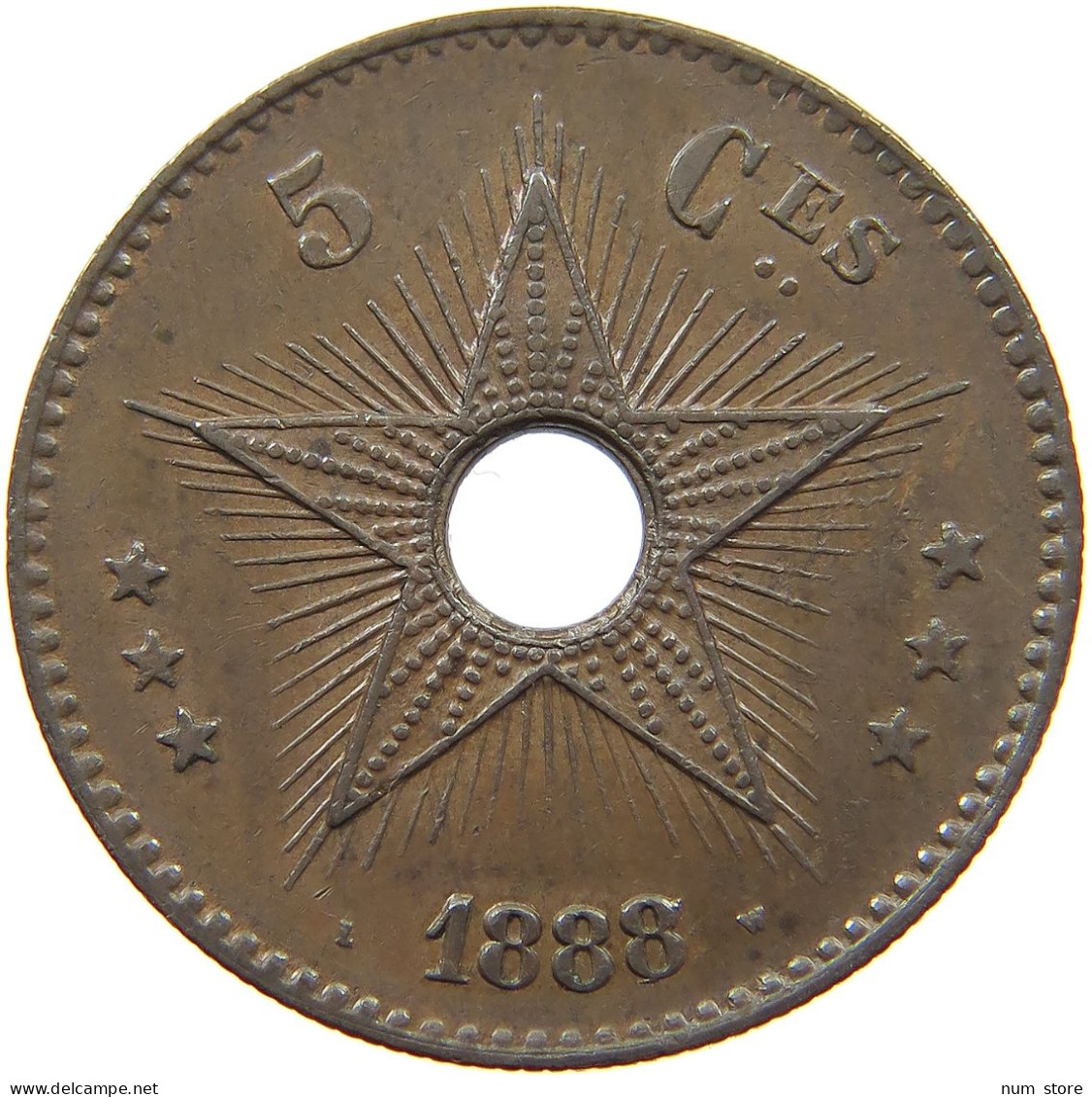 BELGIAN CONGO 5 CENTIMES 1888  #t100 0029 - 1885-1909: Leopoldo II