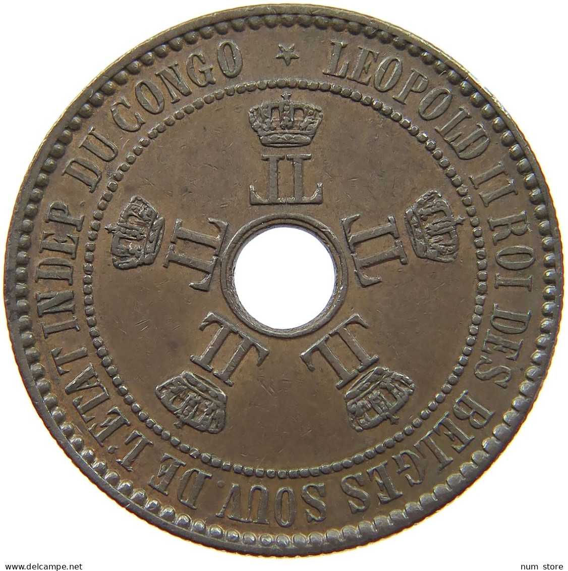 BELGIAN CONGO 5 CENTIMES 1888  #t100 0029 - 1885-1909: Leopoldo II