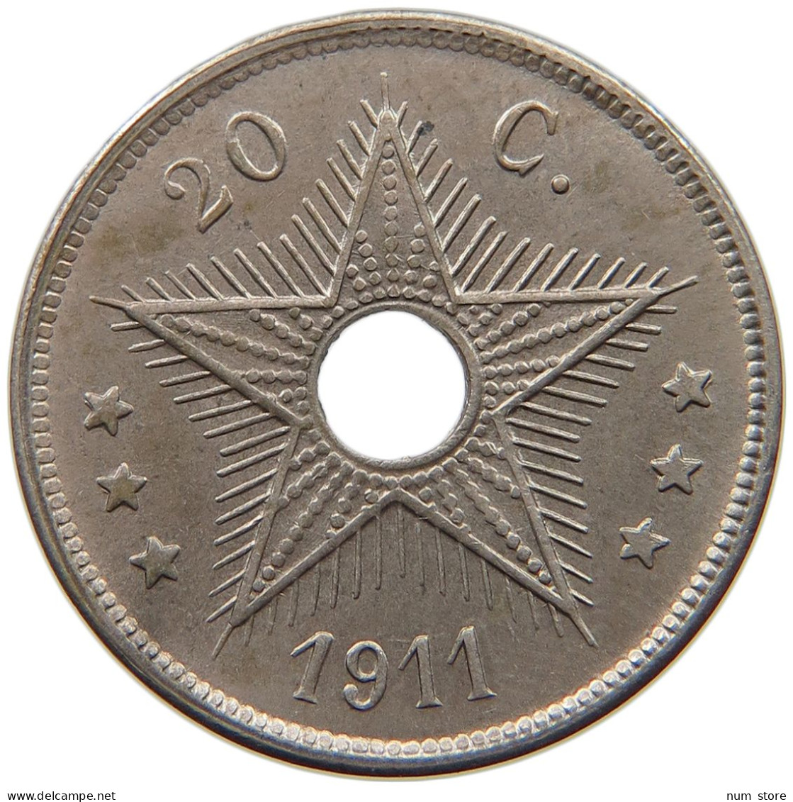 BELGIAN CONGO 20 CENTIMES 1911  #t078 0587 - 1910-1934: Albert I