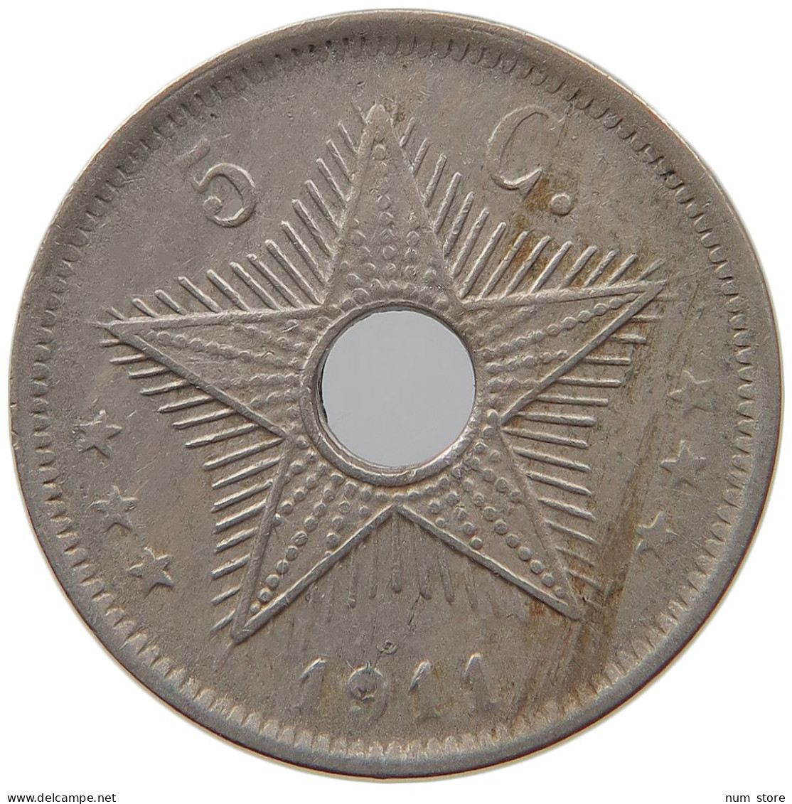BELGIAN CONGO 5 CENTIMES 1911  #s022 0041 - 1910-1934: Albert I