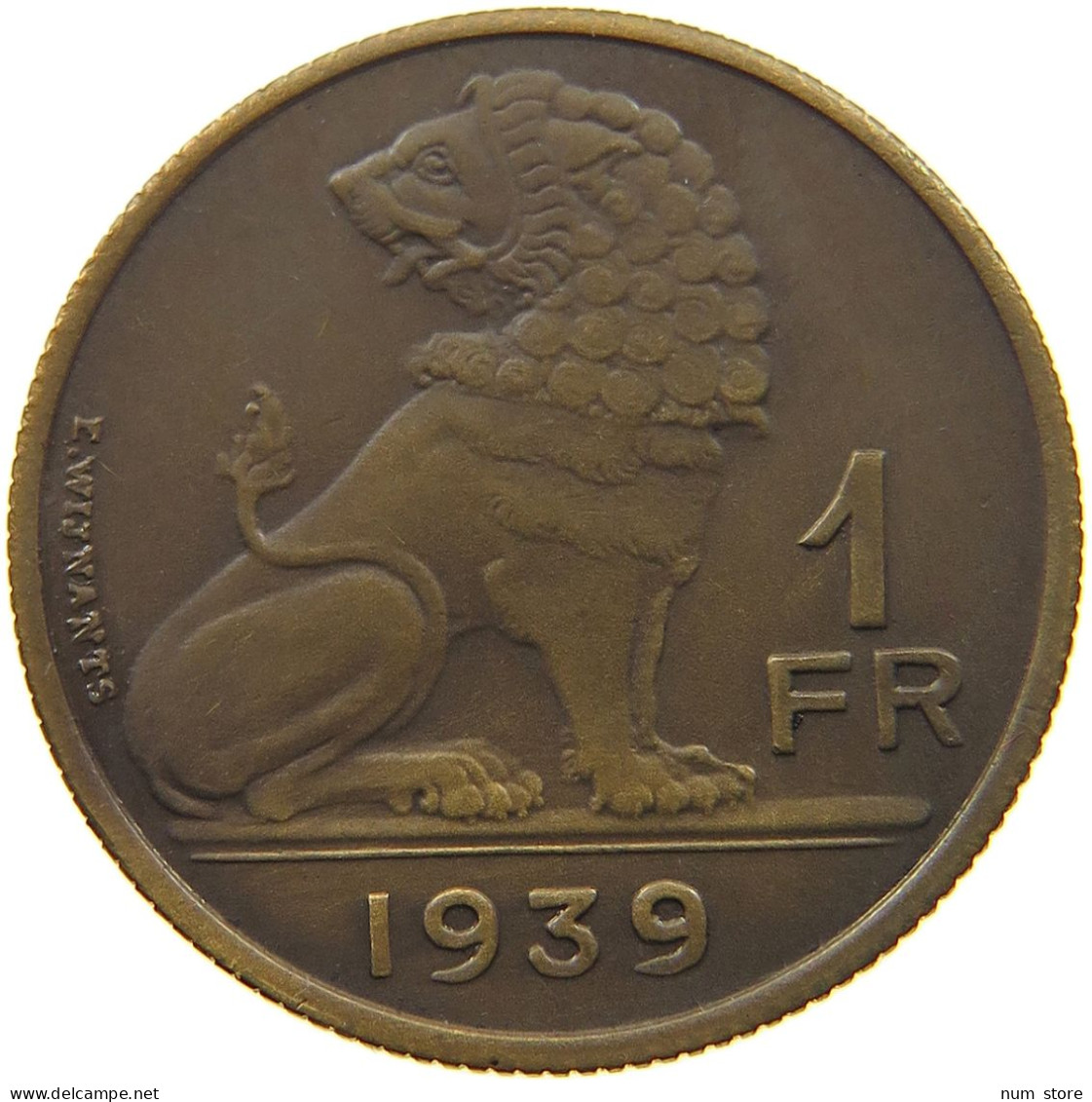 BELGIUM FRANC 1939 1 FRANC 1939 PATTERN MATTE BRONZE Wijnants #t081 0033 - 1 Franc