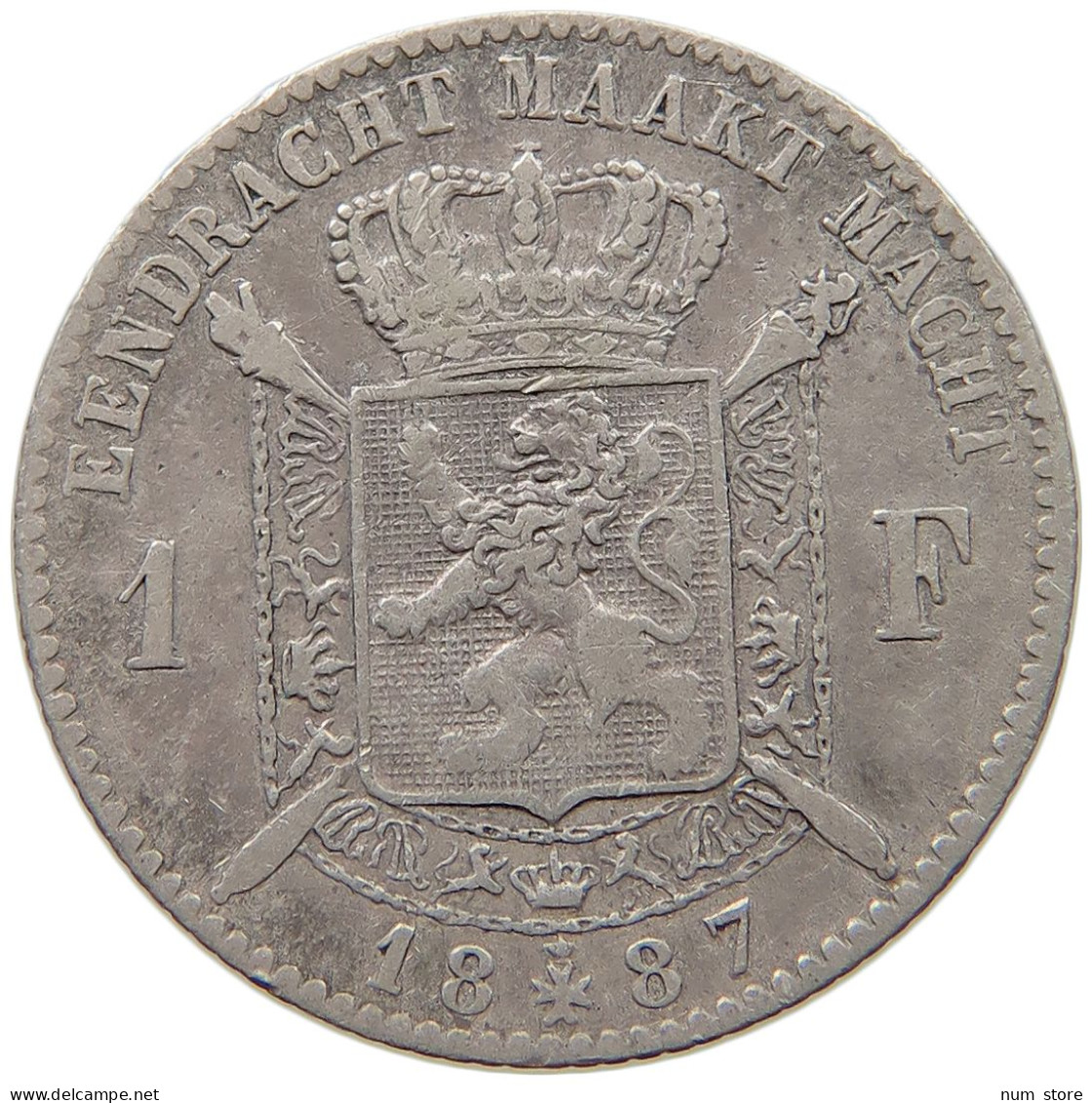 BELGIUM FRANC 1887 Leopold II. 1865-1909 #c049 0071 - 1 Franc