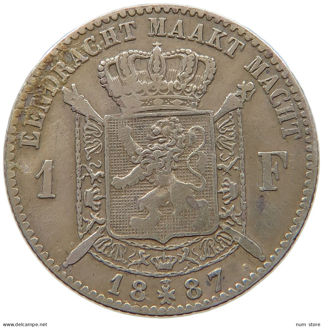 BELGIUM FRANC 1887 Leopold II. 1865-1909 #s027 0281 - 1 Franc