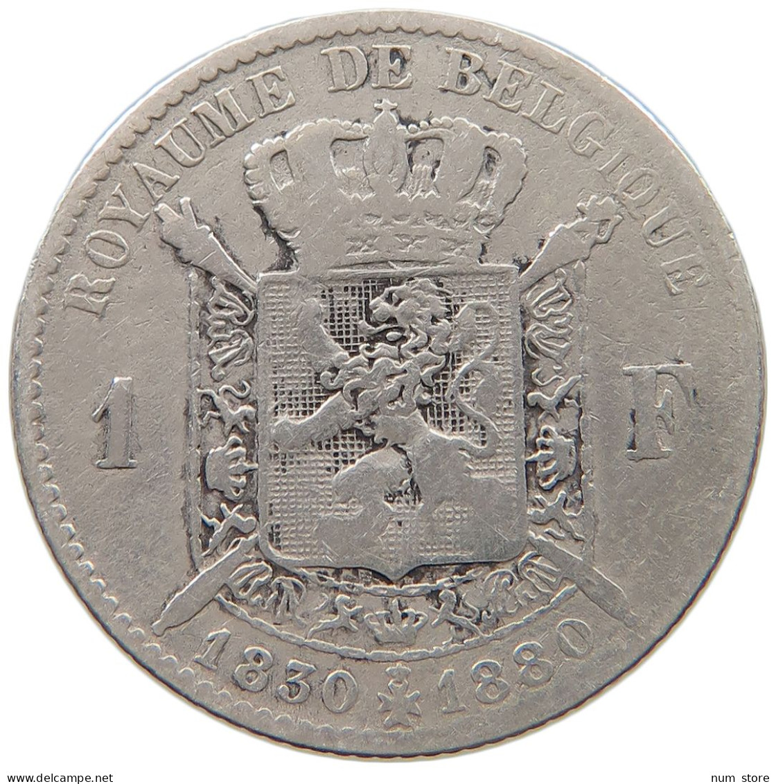 BELGIUM FRANC 1880 Leopold II. 1865-1909 #a044 0851 - 1 Franc