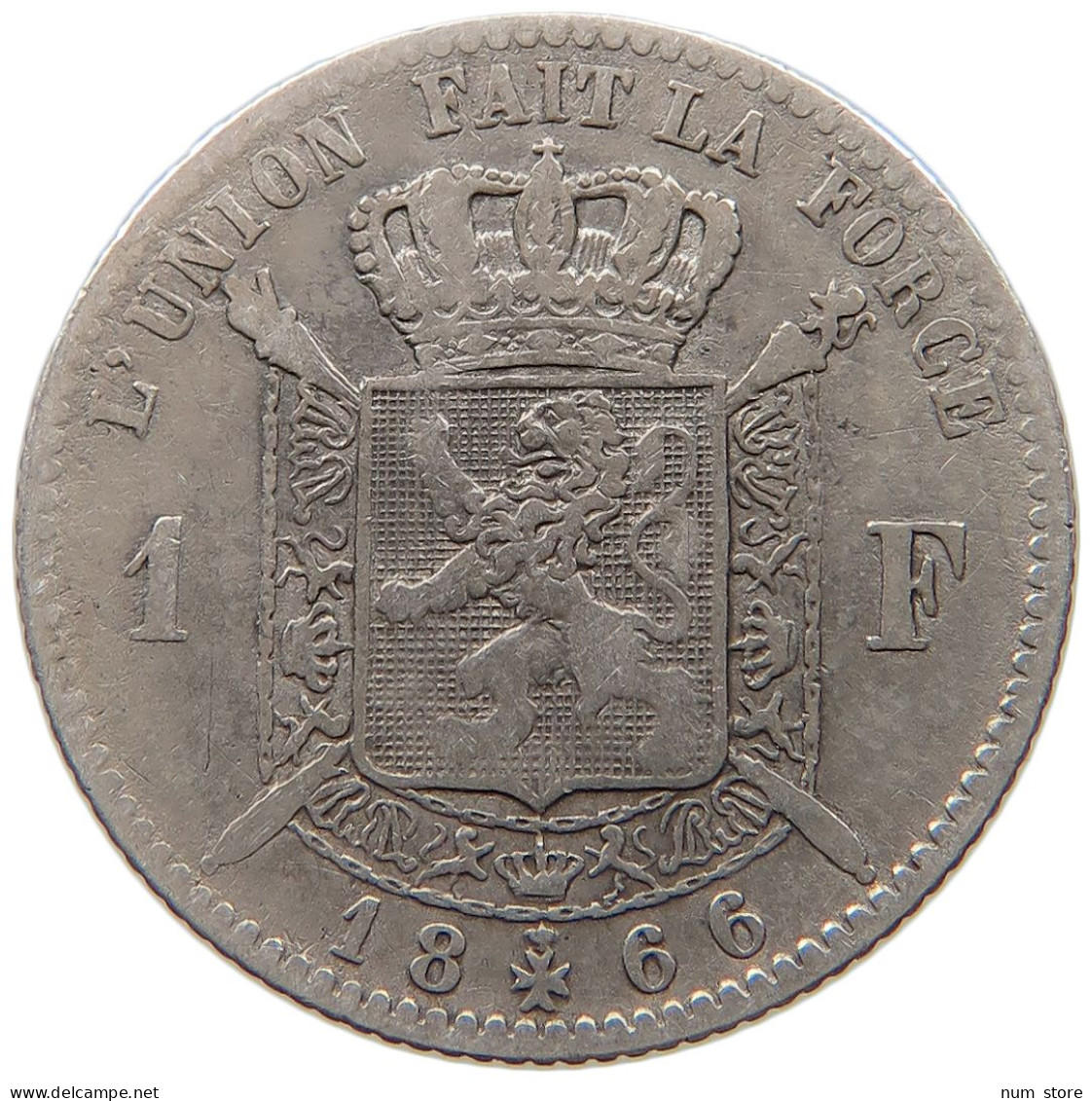 BELGIUM FRANC 1866 Leopold II. 1865-1909 #a044 0853 - 1 Franc