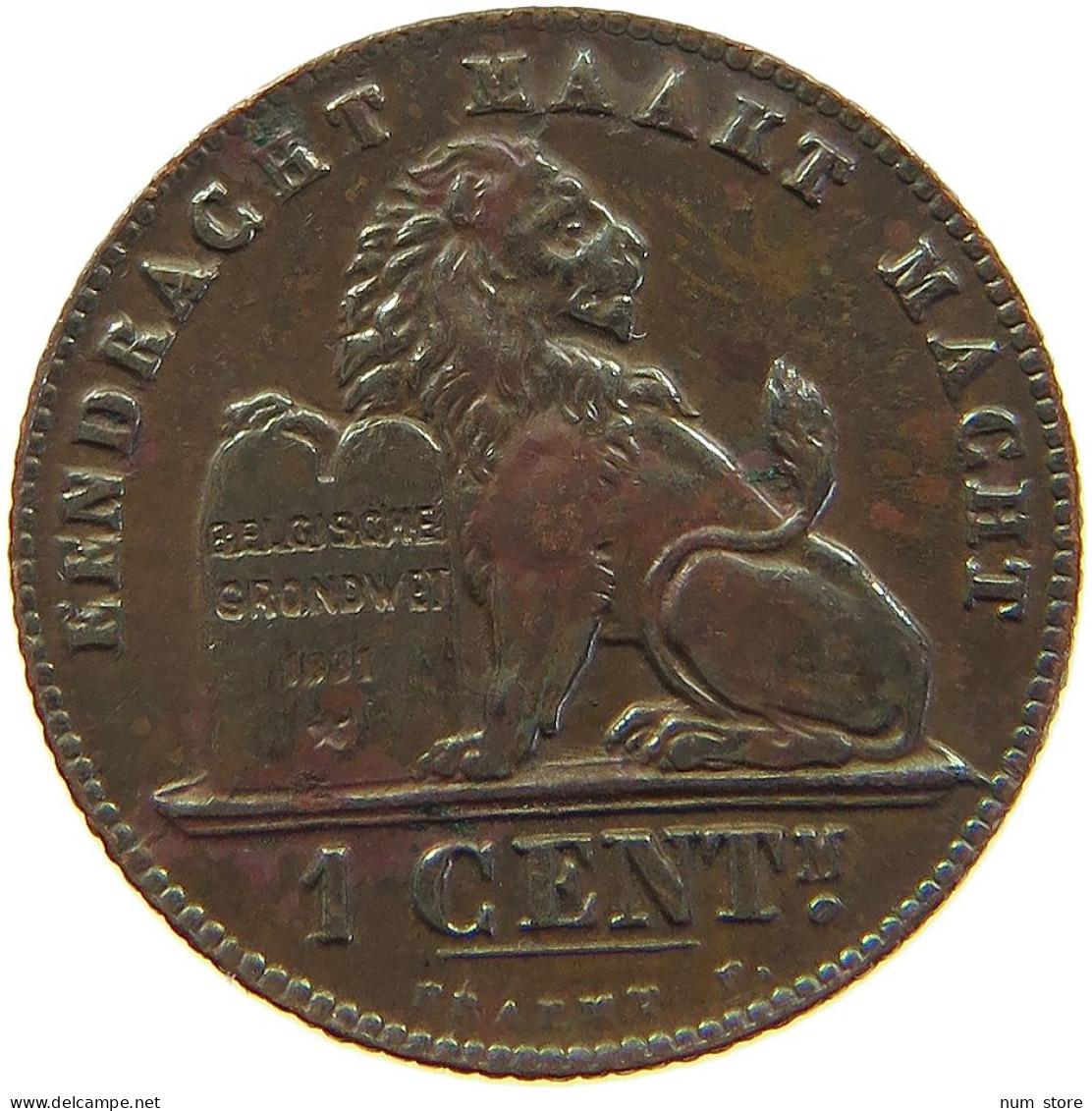 BELGIUM CENTIME 1907 Leopold II. 1865-1909 #s008 0191 - 1 Cent