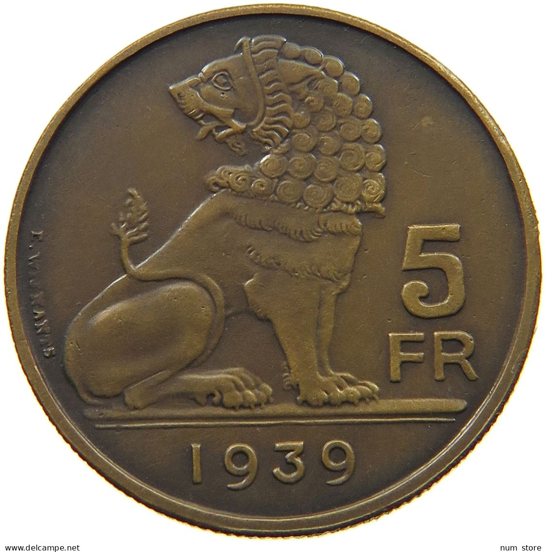 BELGIUM 5 FRANCS 1939 BELGIUM 5 FRANCS 1939 PATTERN Wijnants MATTE BRONZE RARE #t081 0045 - 5 Francs