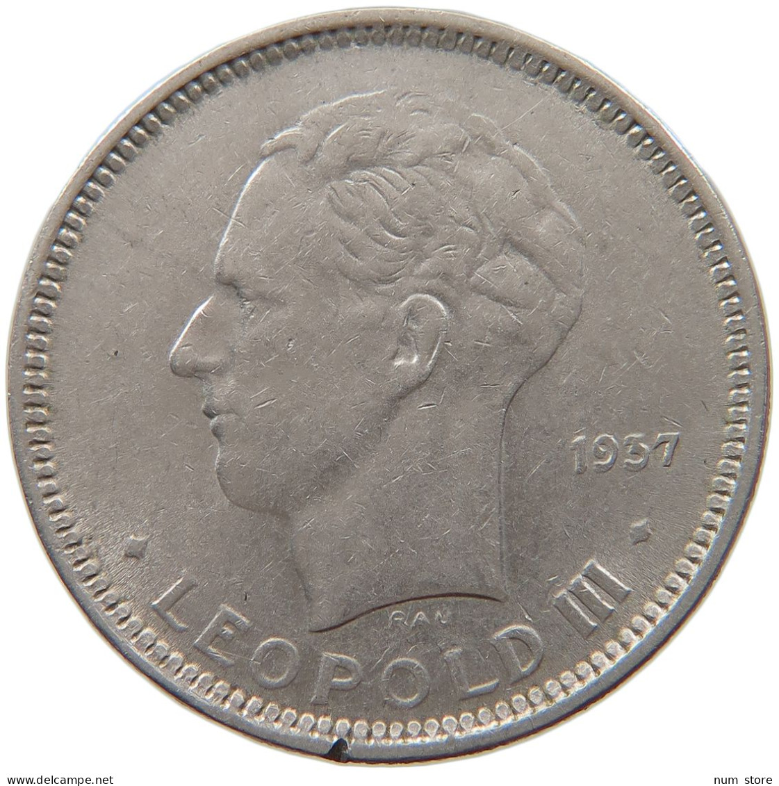 BELGIUM 5 FRANCS 1937 LEOPOLD III. (1934-1951) #s014 0121 - 5 Francs