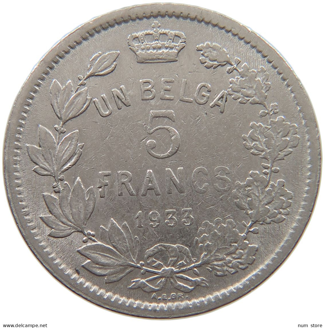 BELGIUM 5 FRANCS 1933 Albert I. 1909-1934 #c019 0693 - 5 Frank & 1 Belga