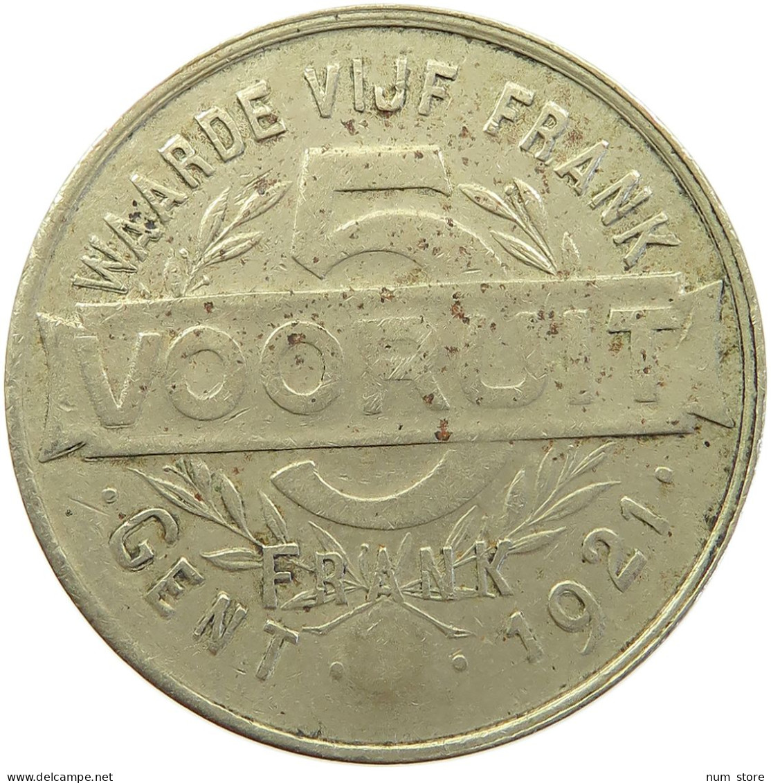 BELGIUM 5 FRANCS 1921 Albert I. 1909-1934 5 VOORUIT 1921 GENT #sm05 0393 - 5 Francs & 1 Belga