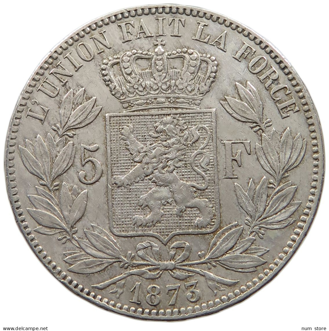 BELGIUM 5 FRANCS 1873  #t155 0097 - 5 Francs