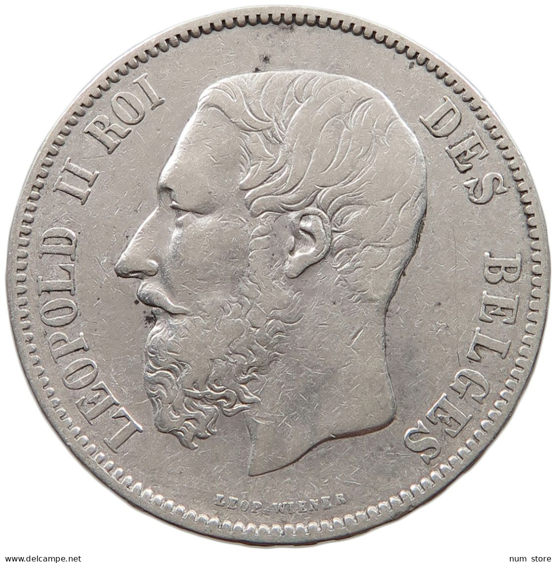 BELGIUM 5 FRANCS 1873 Leopold II. 1865-1909 #sm05 0203 - 5 Frank