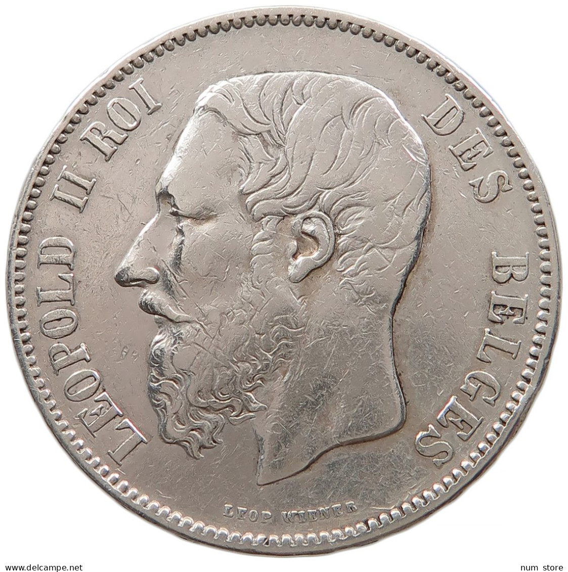 BELGIUM 5 FRANCS 1873 Leopold II. 1865-1909 #t012 0063 - 5 Frank