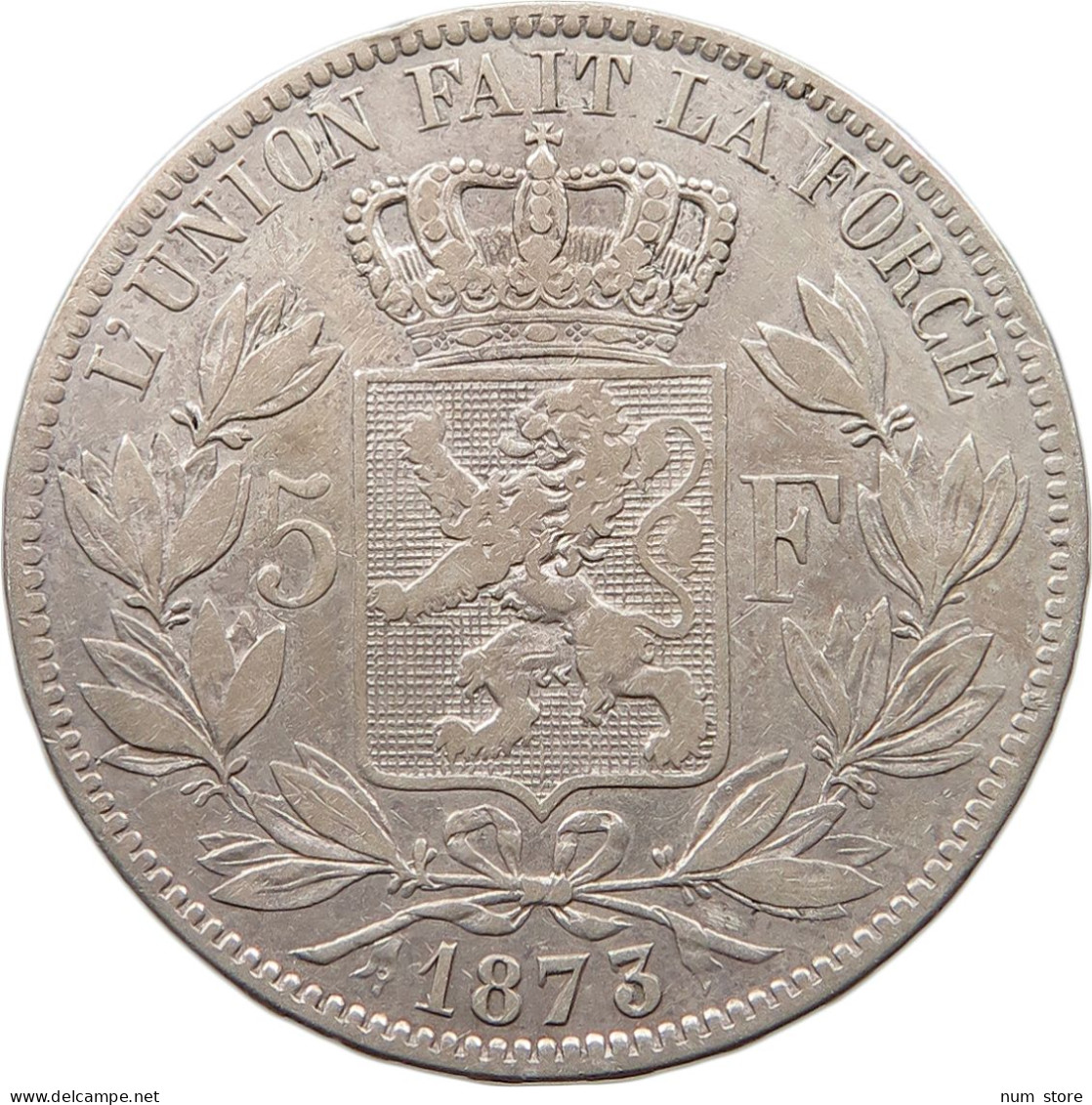 BELGIUM 5 FRANCS 1873  #t090 0031 - 5 Francs