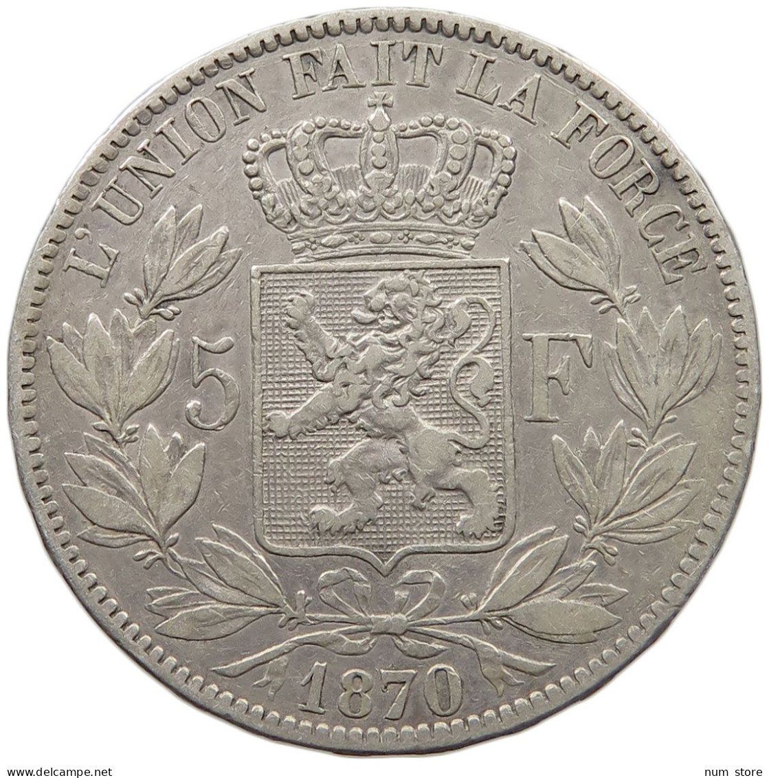 BELGIUM 5 FRANCS 1870  #t002 0197 - 5 Francs