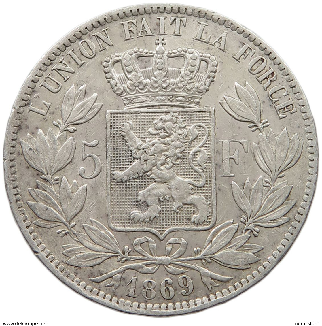 BELGIUM 5 FRANCS 1869  #t002 0025 - 5 Francs