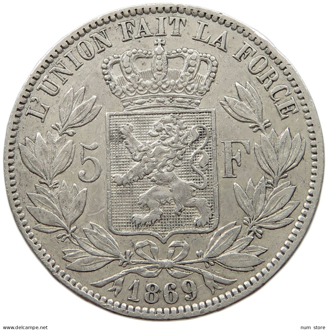 BELGIUM 5 FRANCS 1869  #t147 0103 - 5 Francs