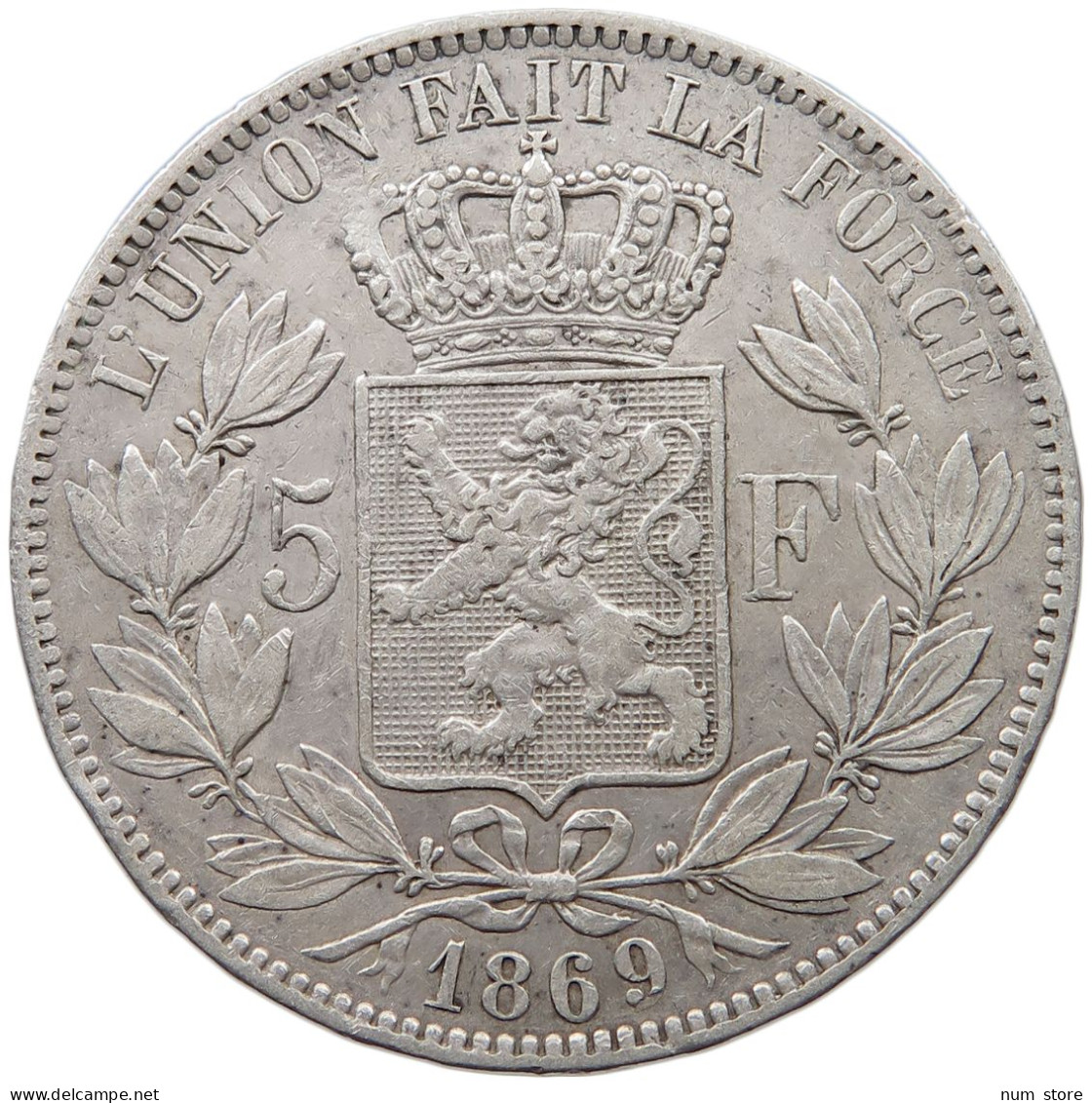 BELGIUM 5 FRANCS 1869  #t005 0127 - 5 Francs