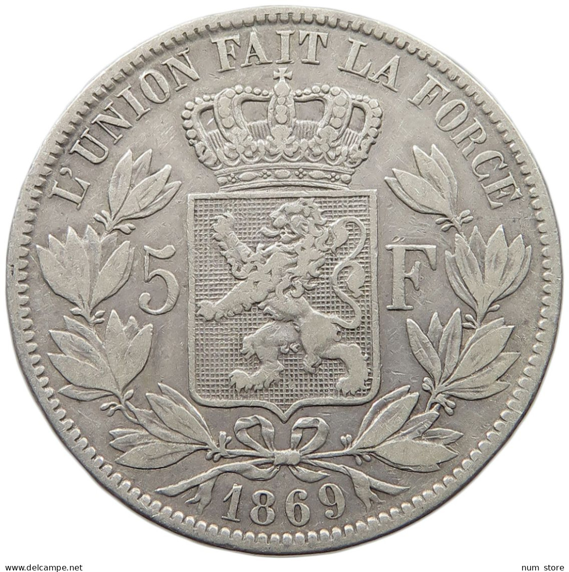 BELGIUM 5 FRANCS 1869  #t002 0019 - 5 Francs